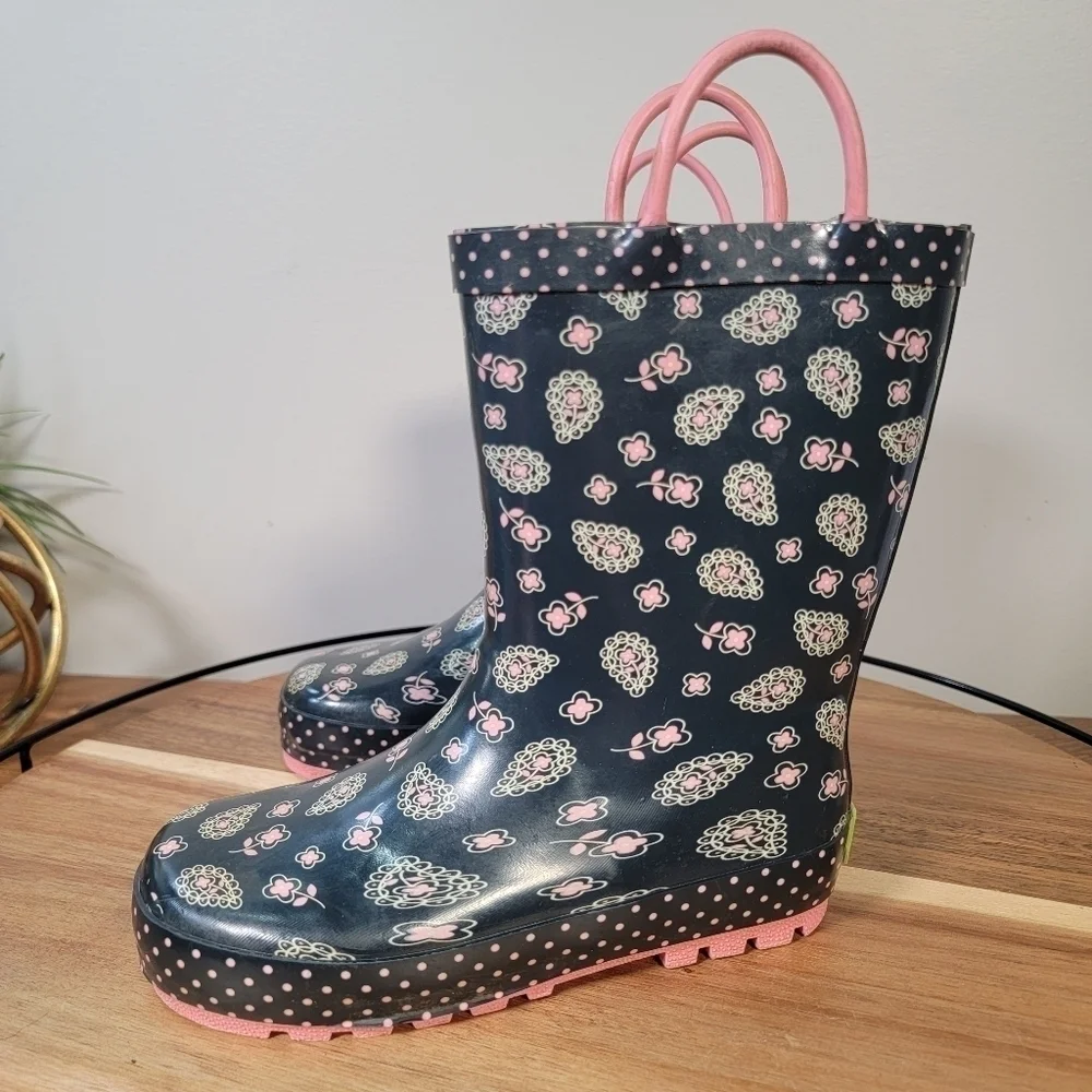 Western Chief Paisley Floral Rain Boots Pull on Waterproof Size 11 / 12